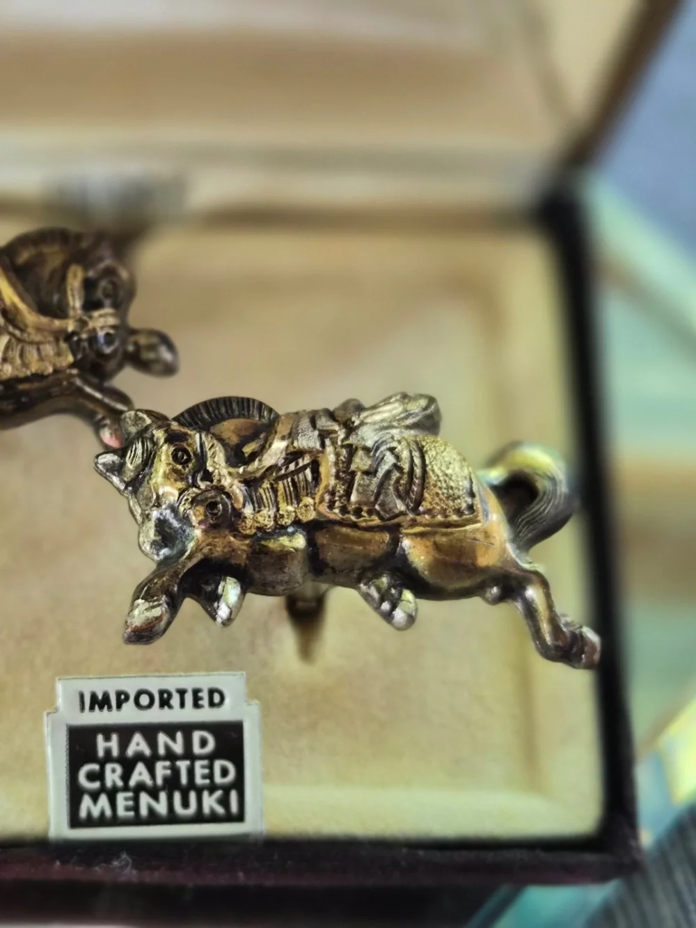 Vintage Swank Horse Cufflinks Hand Crafted Japanese Menuki Equestrian Cuff Links